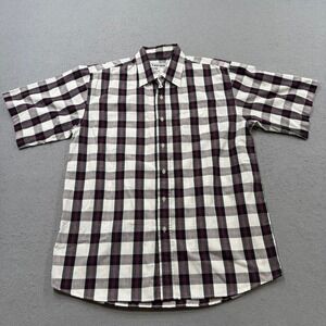 Avirex Button Down Shirt Men's Large Purple Black Plaid Classic Fit Short Sleeve